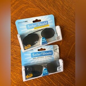Solar Shield Polarized Clip On Sunglasses Two Pair Eyewear Black Oval Summer